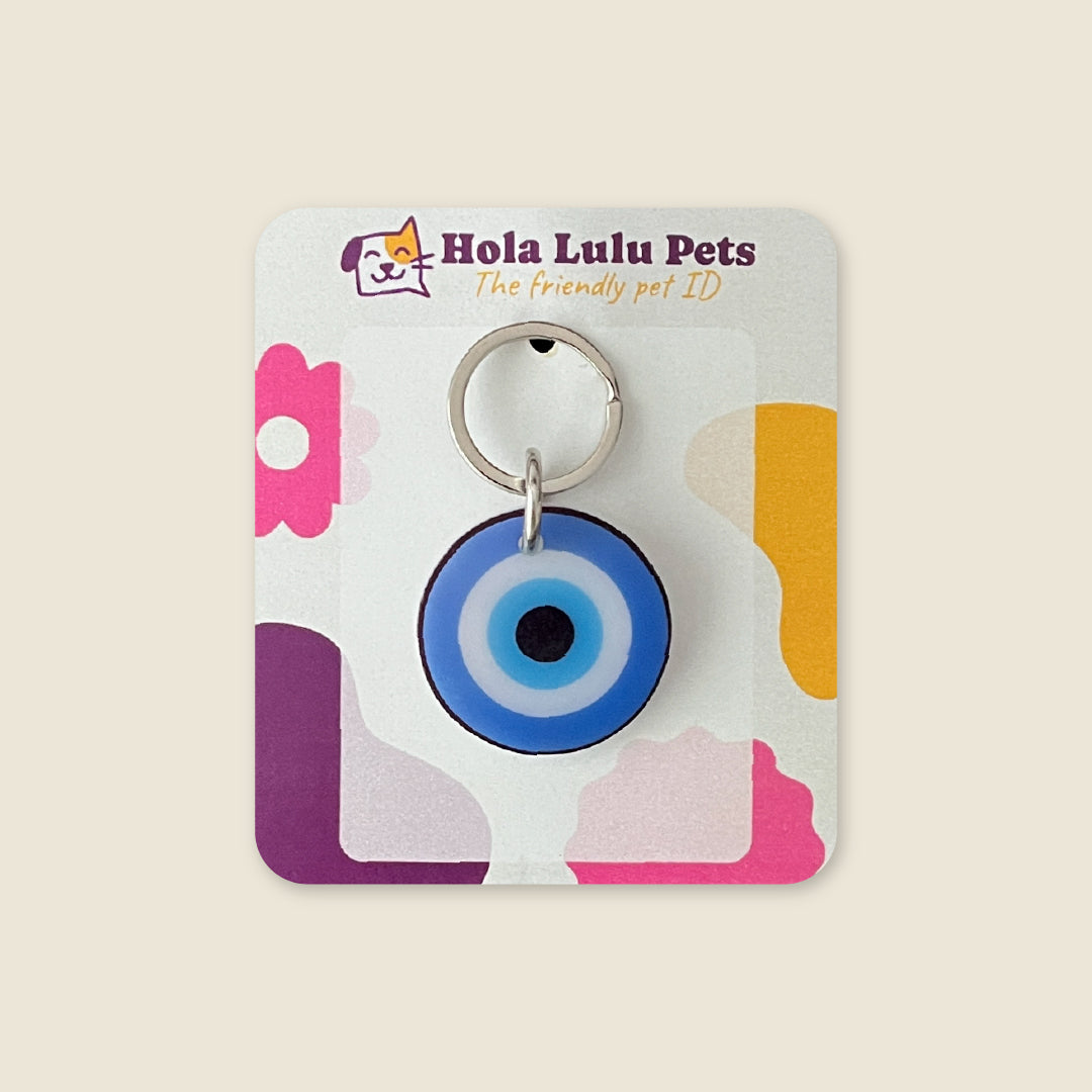 Blue Evil Eye Protection Small QR Cat Tag | Hola Lulu Pets