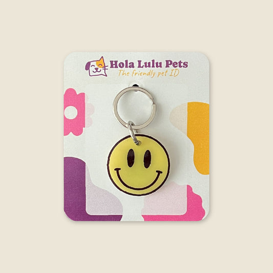 Classic Yellow Smiley Face Small QR Cat Tag | Hola Lulu Pets