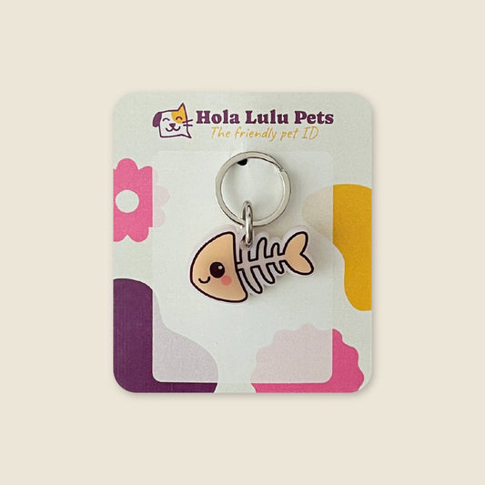 Funny Fish Bone Skeleton Small QR Cat Tag | Hola Lulu Pets